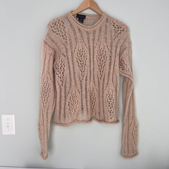 Limited Vintage Y2K‎ Size Medium Mohair Blend Tan Open Weave “Hairy” Sweater - Picture 1 of 5